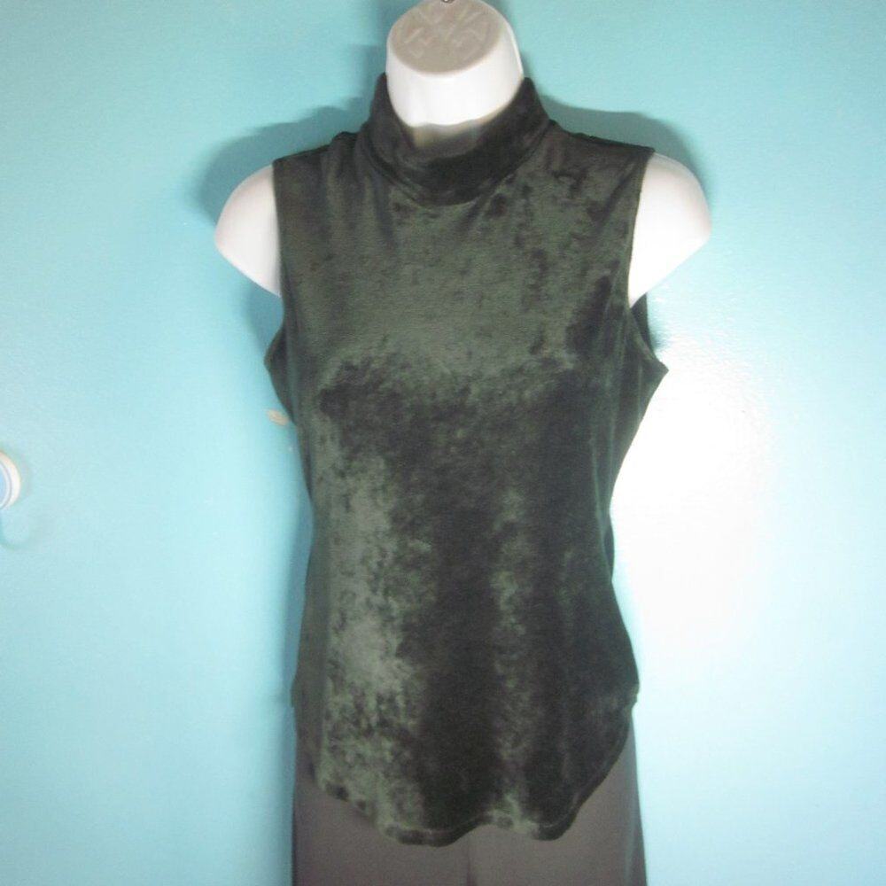 Theory Dark Green Womens Size S High Neck Tank Velour Pullover Sleeveless Top